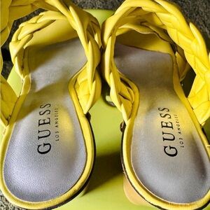Guess Platform Heels yellow green braided strap.  Size 6